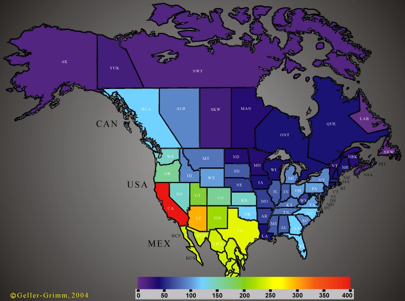 number of species per state